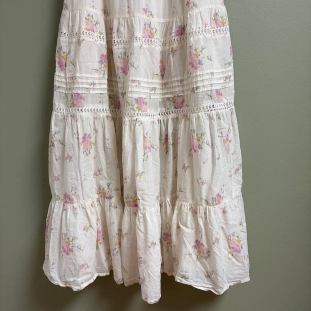 Womens Cottage Floral Maxi Dress Size M Garden Party Ethereal Fairy Tiered Lace - Picture 4 of 12